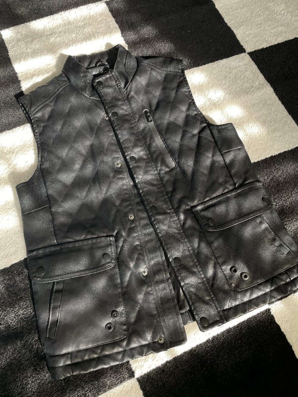 Fried Denim Black Faux Leather Vest
